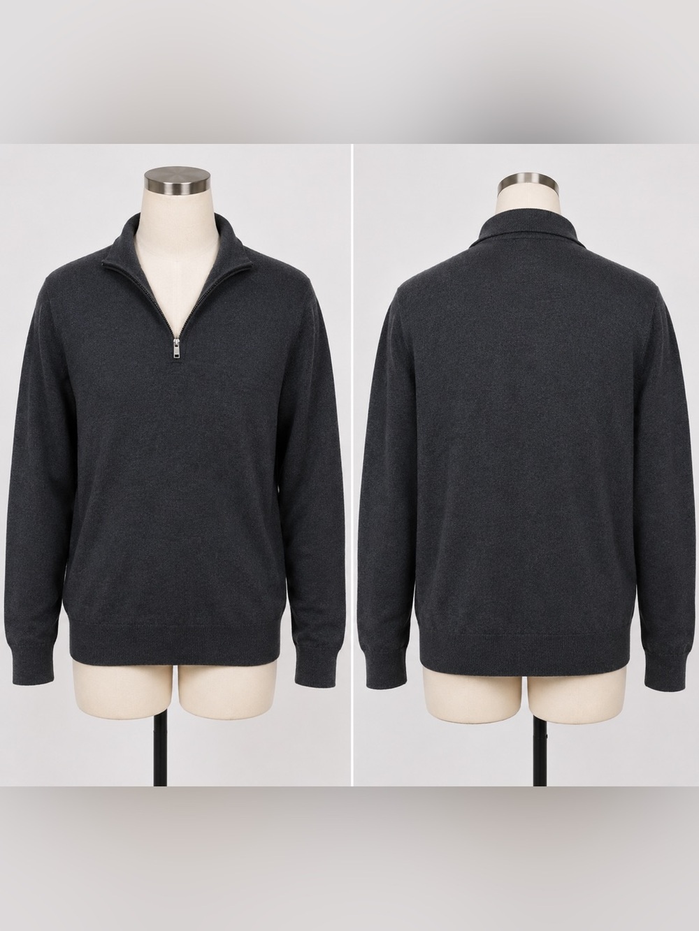 Banana Republic 100% Merino Wool Quarter Zip Sweater Medium Gray